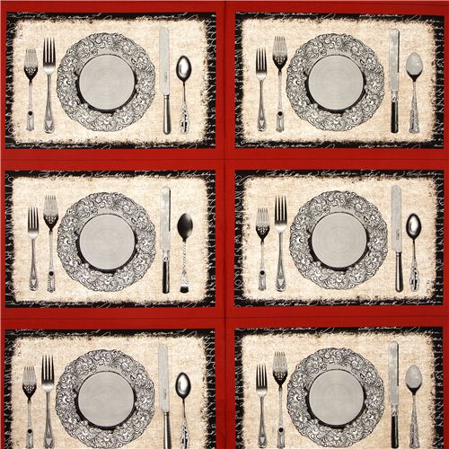roter Retro Tischgedeck Stoff Teller Besteck Michael Miller 2