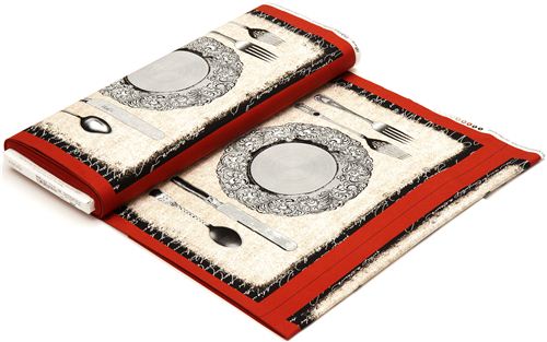 roter Retro Tischgedeck Stoff Teller Besteck Michael Miller 3