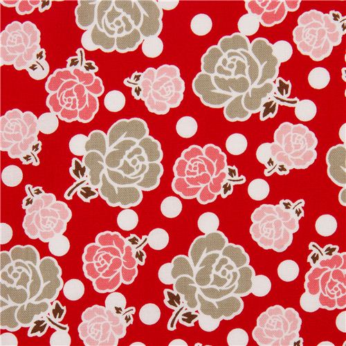Tissu Riley Blake rouge avec des roses et des pois Tissu