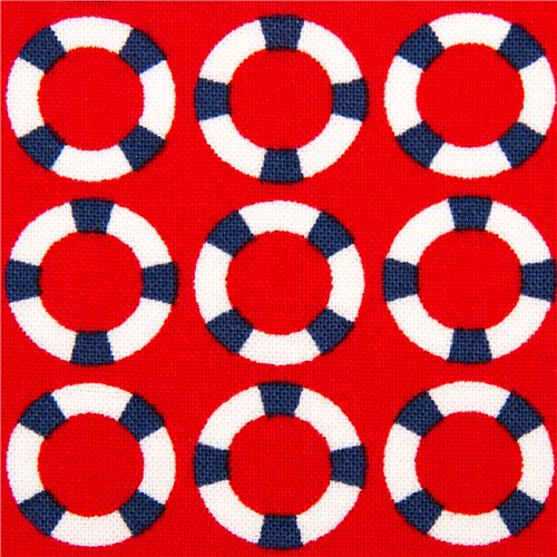 roter maritimer Stoff mit Rettungsringen Michael Miller Stoff