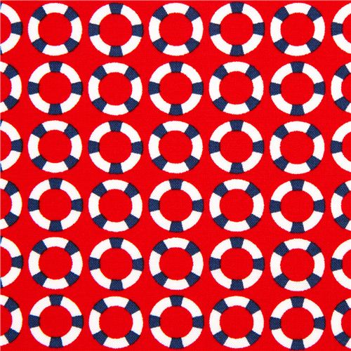 roter maritimer Stoff mit Rettungsringen Michael Miller   2