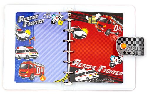 Album-classeur à autocollants rouge brillant, voiture de police, camion, pompier 2