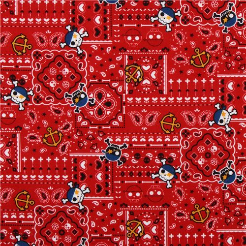 red skull fabric with pirate theme by Kokka Japan 2
