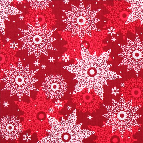 tessuto natalizio rosso Quilting Treasures fiocchi di neve Tessuto