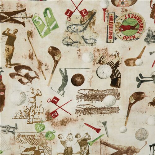 Retro Vintage Golf Balls Clubs Fabric