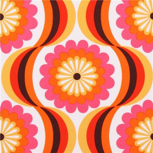 Tela lona retro flores naranja de Robert Kaufman Tela