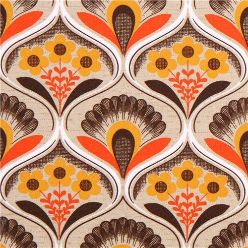 retro flower wallpaper canvas fabric brown Robert Kaufman Fabric
