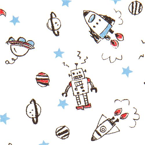 Roboter Stoff für Jungs mit Rakete Sternen von Kokka 1