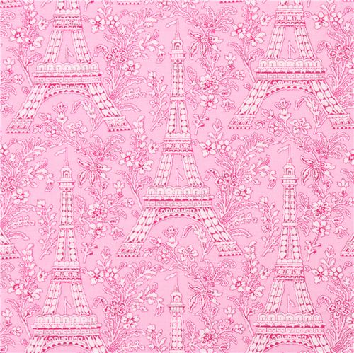 Tissu Michael Miller Paris Eiffel Tower Petite Paris rose , Tours Eiffel, fleurs Tissu