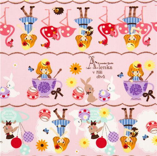 rose girl oxford fabric rabbit flamingo Kokka 1