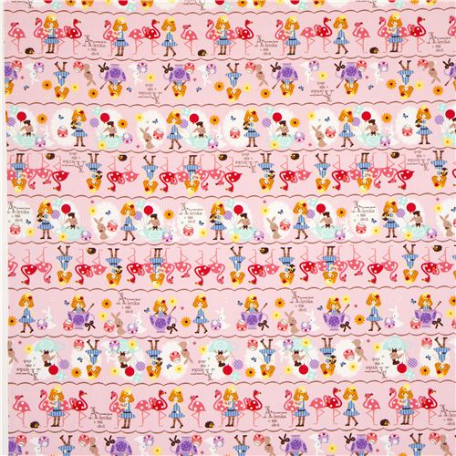 rose girl oxford fabric rabbit flamingo Kokka 3