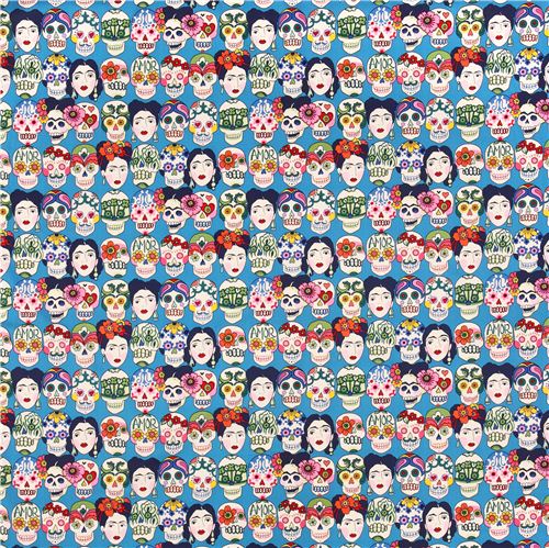 Remnant (26 x 114 cm) - royal blue Gotas de Amor Alexander Henry skull fabric 2