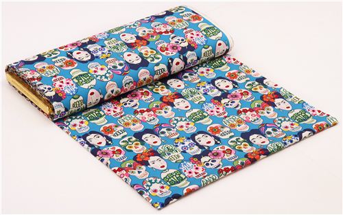 Remnant (26 x 114 cm) - royal blue Gotas de Amor Alexander Henry skull fabric 3