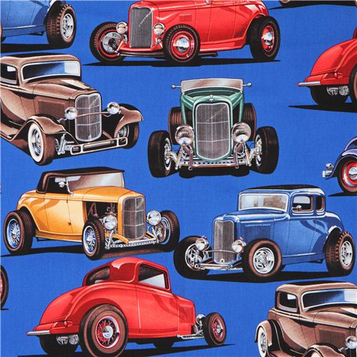tessuto blu auto d'epoca Alexander Henry  Tessuto
