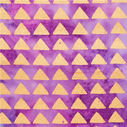 Tissu en coton batik teinté violet paréo sarong avec des triangles or métallique Tissu
