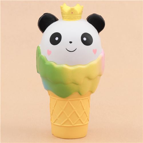 Squishy Vlampo jumbo parfumé, panda dans un cornet de glace couleur arc-en-ciel
