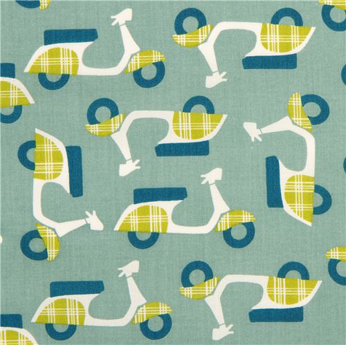 sea green birch organic fabric with green mopeds Fabric