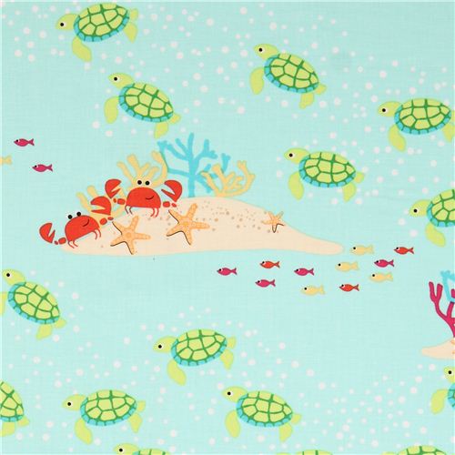 sea green turtle coral reef animal fabric by Michael Miller USA Fabric