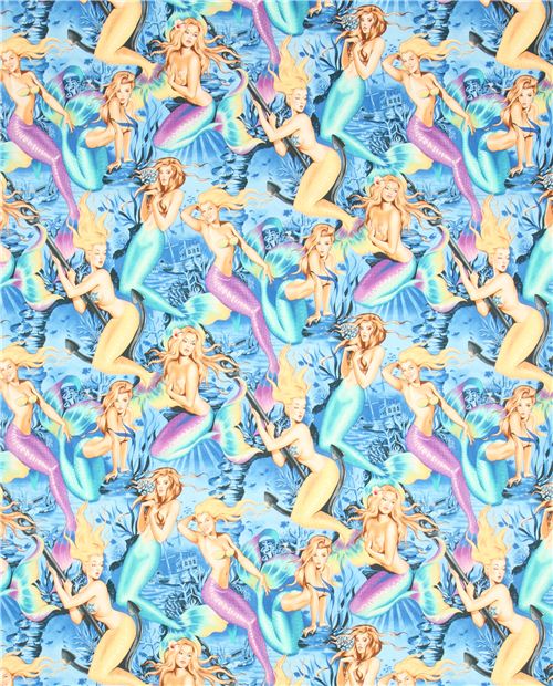 Remnant (47 x 114 cm) - sexy mermaids pin up girls fabric by Alexander Henry USA 0
