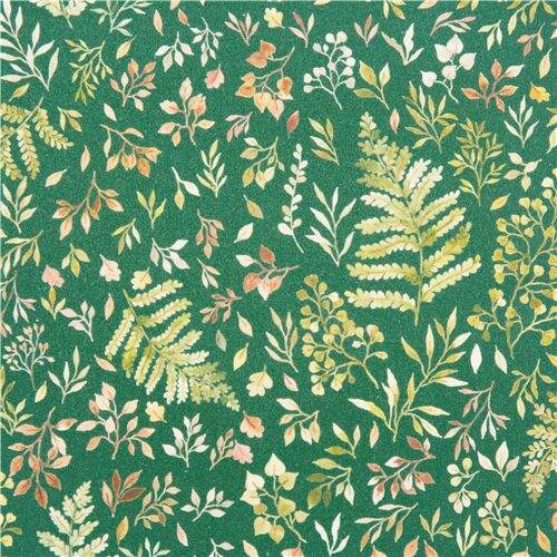 Little Fawn and Friends Green Fern Leaves Fabric