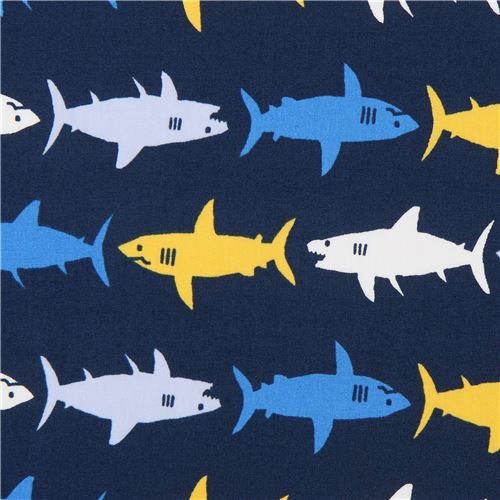 shark animal Robert Kaufman navy blue fabric Sevenberry Mini Prints Fabric