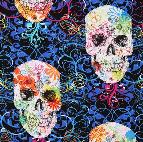 Flourish Skull Totenkopf Blumen Stoff Timeless Treasures  Stoff