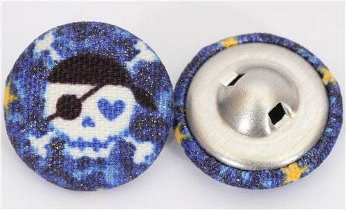 small blue skull button glitter Kokka fabric button 2
