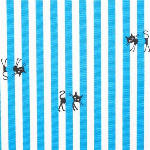 Tissu Oxford avec des petits chats et des rayures bleues, import du Japon Tissu