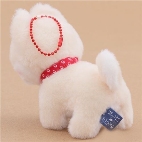 small cream white dog red bow tie chain Mameshiba San Kyodai plush toy Japan 3