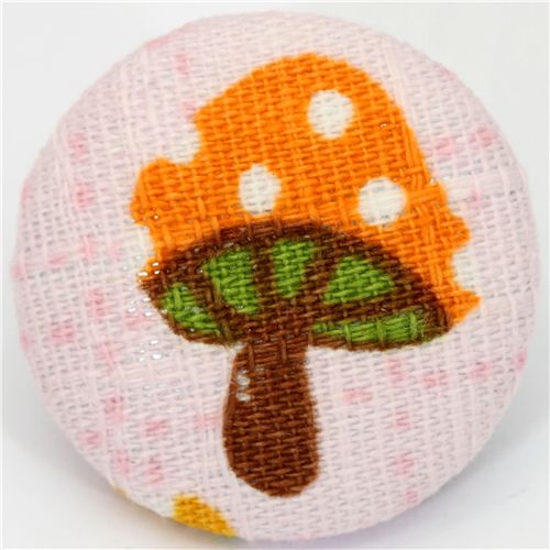 small orange fly agaric button light pink fabric button 1