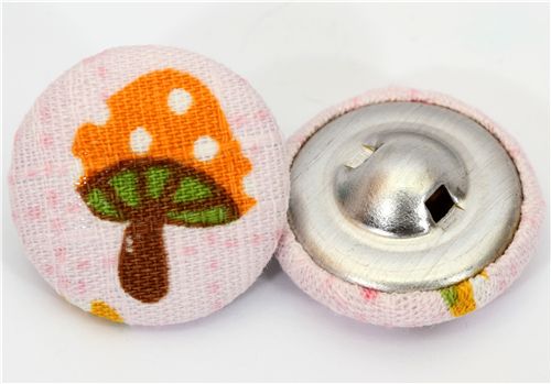 small orange fly agaric button light pink fabric button 2