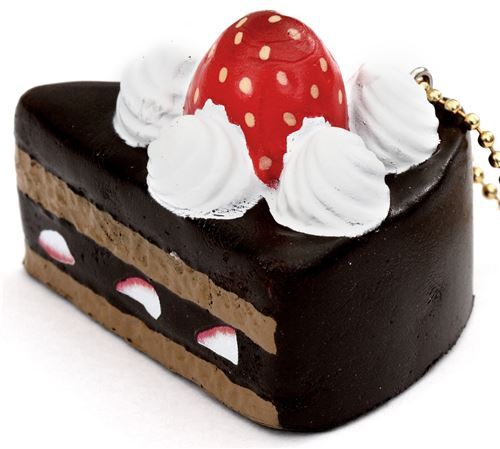 small piece of chocolate cake white cream strawberry squishy Cafe de N