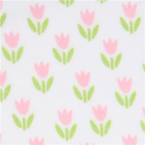 Tissu en flanelle Robert Kaufman blanc avec des petites fleurs roses,Cozy Cotton Tissu