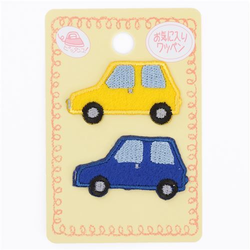 small yellow blue car iron-on transfer sheet 2 piece