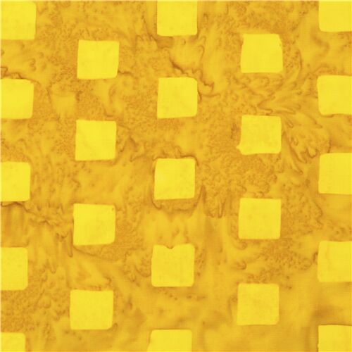 Tissu en coton batik teint motifs paro jaune fonc encre carrs glaons jaunes Tissu