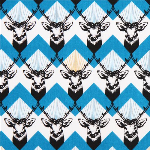 Tela satn algodn rombos azul ciervo echino Decoro stag Tela