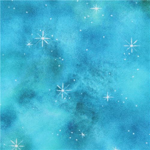 star outer space sky Robert Kaufman turquoise teal fabric Morningmoon Fairies Fabric
