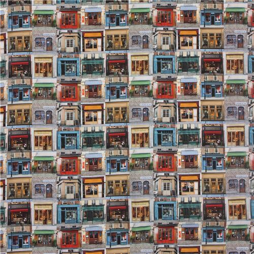Chutes de tissu de (20 x 110 cm) - Tissu japonais Kokka avec des vitrines de magasins 2