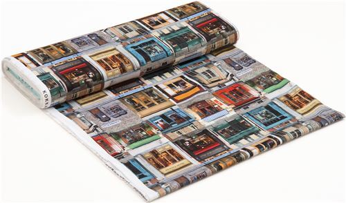 Chutes de tissu de (20 x 110 cm) - Tissu japonais Kokka avec des vitrines de magasins 3