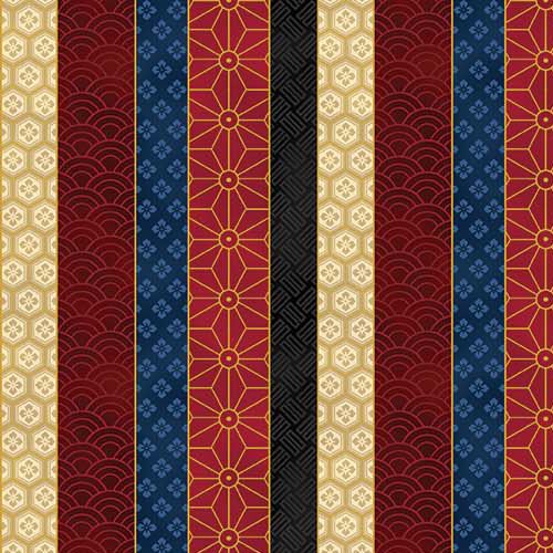 Streifen Stoff Asia Blumenmuster goldmetallisch von Northcott Kabuki Stoff