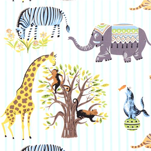 striped Michael Miller fabric Escapees with animals 1