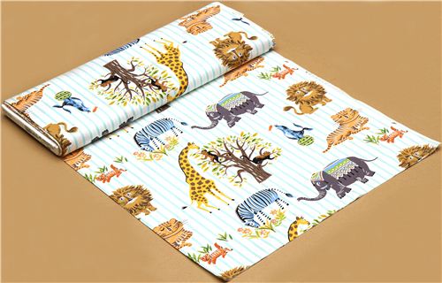 striped Michael Miller fabric Escapees with animals 3