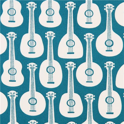 Tissu bio Birch Bossa Ukes sarcelle avec guitares & ukulls Tissu
