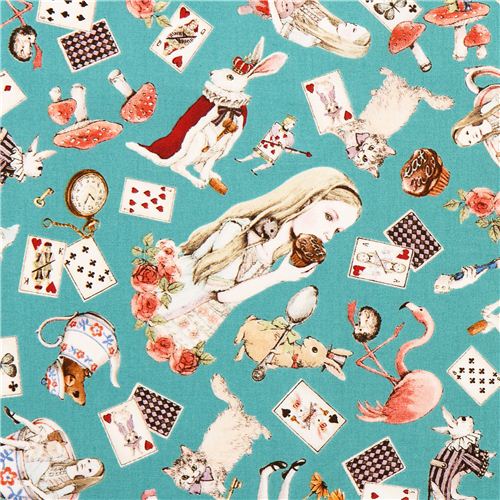 teal Cosmo Alice in Wonderland girl fairy tale fabric Japan Fabric