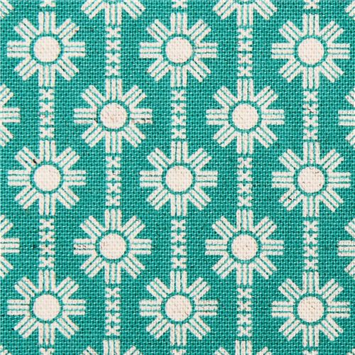 petrol Daisy Chain Blumen Canvas Stoff Framework Kokka Stoff