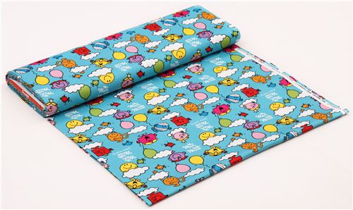 teal Mr. Men and Little Miss clouds Sanrio oxford fabric from Japan 0