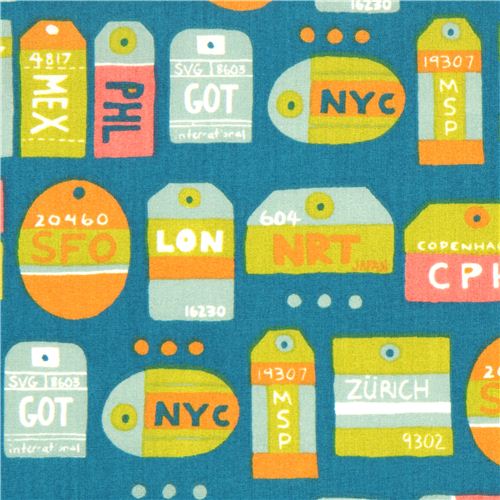 teal birch organic fabric with travel tags 1