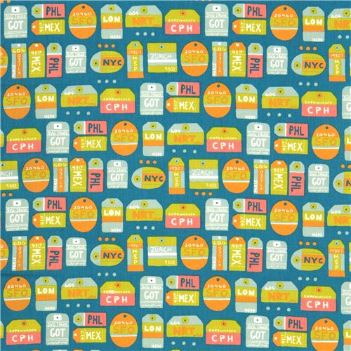 teal birch organic fabric with travel tags 2