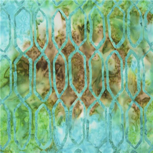 Blaugrüner brauner Sarong Batik-Stil Baumwollstoff Polygon Island Ikat Tie Dye Stoff