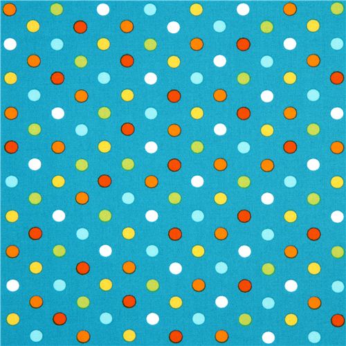 teal fabric with colourful polka dots by Robert Kaufman 2